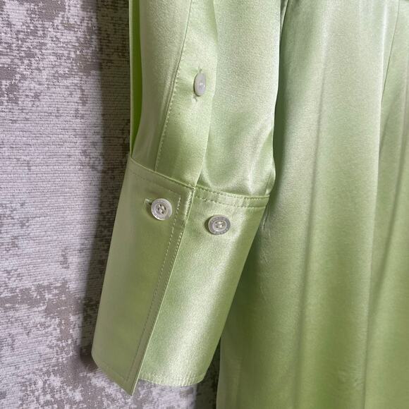 Frame Strong Shoulder Silk Mini Dress in Bright Peridot - Picture 5 of 7